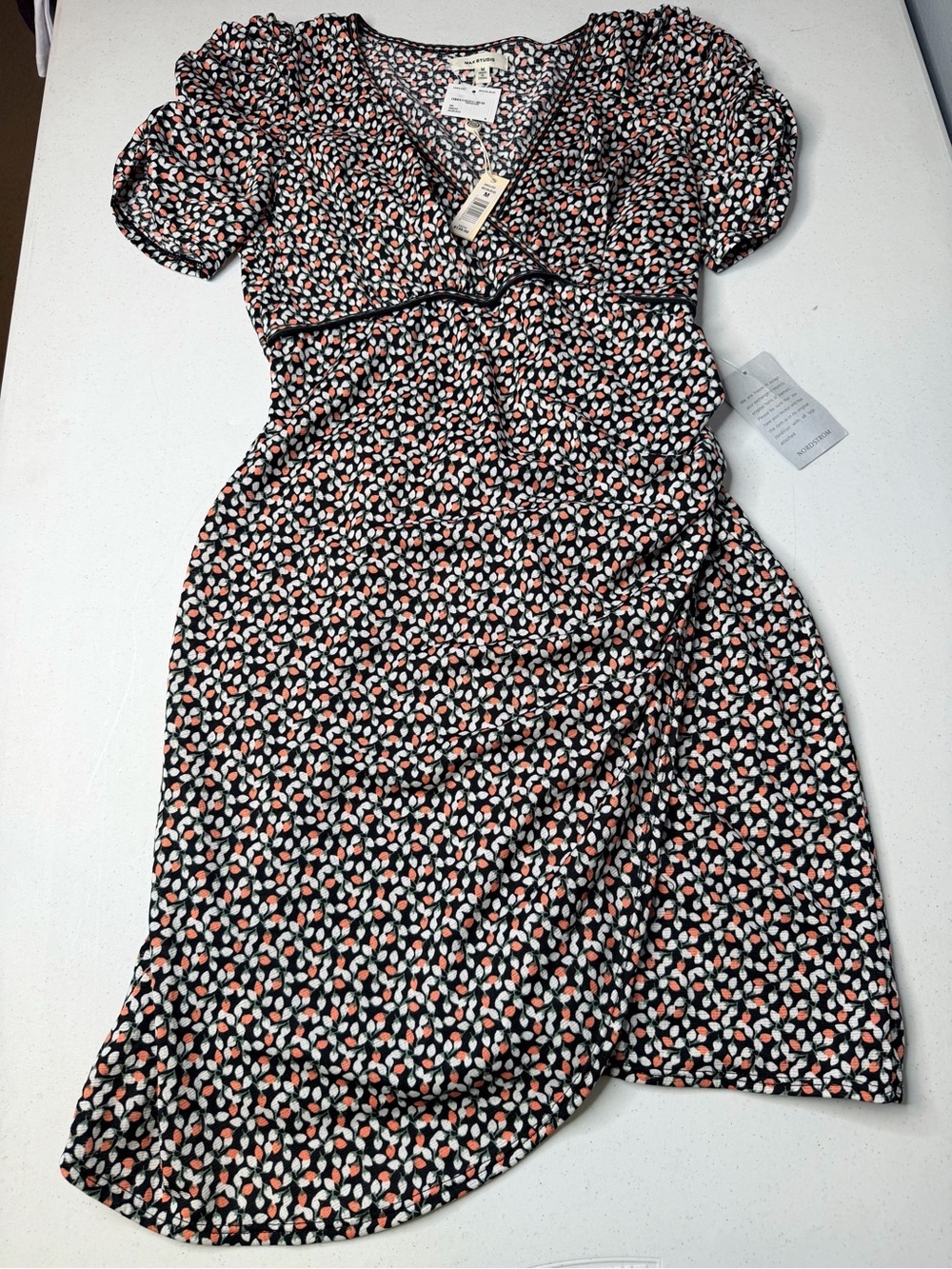 Max Studio Ruched Sleeve Surplice Faux-Wrap Jersey Dress Size Medium - Picture 9 of 10